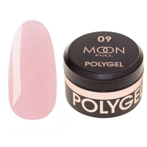Полігель для нарощування Moon Full Poly Gel №09 натурально-рожевий з шиммером, 15 мл