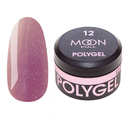 Полігель для нарощування Moon Full Poly Gel №12 рожево-металевий із шиммером, 15 мл Полігель для нарощування Moon Full Poly Gel №12 рожево-металевий із шиммером, 15 мл
