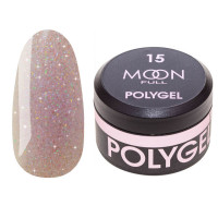 Полигель для наращивания Moon Full Poly Gel №15 лиловый бриллиант с шиммером, 15 мл