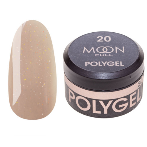 Полигель для наращивания Moon Full Poly Gel №20 бежевый с шиммером, 15 мл Полигель для наращивания Moon Full Poly Gel №20 бежевый с шиммером, 15 мл