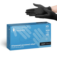 Microstop Рукавички нітрилові неопудрені міцні, чорні, розмір XS, 100 шт