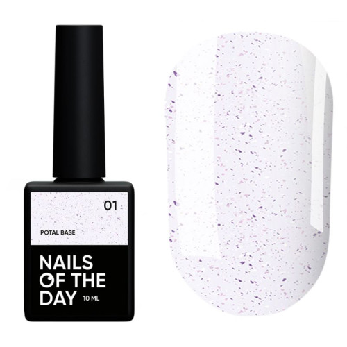 NAILSOFTHEDAY Potal base 01 молочно-фиолетовая база с поталью (серебряно-фиолетовая поталь), 10 мл