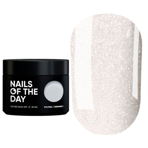 NAILSOFTHEDAY Polygel shimmer 01, полігель білий з шиммером, 30 г