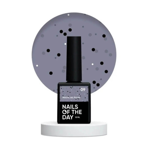 NAILSOFTHEDAY MiDots gel polish 09 — глибокий–сірий гель лак з чорними крапочками для нігтів, 10 мл