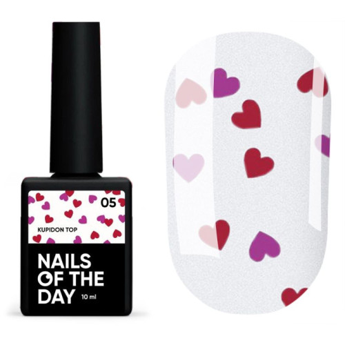 NAILSOFTHEDAY Kupidon top 05 фінішне покриття з червоними та малиновими сердечками, 10 мл NAILSOFTHEDAY Kupidon top 05 фінішне покриття з червоними та малиновими сердечками, 10 мл