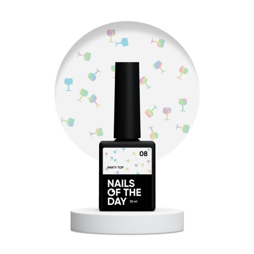 NAILSOFTHEDAY Party top 08 прозрачный топ с голографическими бокалами, 10 мл