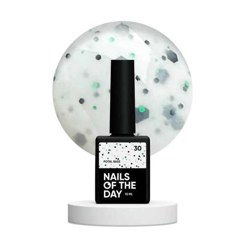 NAILSOFTHEDAY Potal base 30 молочна база з чорними та зеленики блискітками, 10 мл