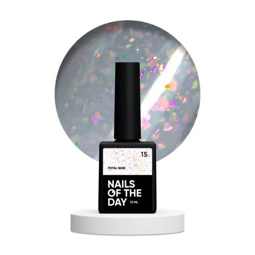 NAILSOFTHEDAY Potal base 15 ніжно-молочна база з голографік стильною поталлю, 10 мл NAILSOFTHEDAY Potal base 15 ніжно-молочна база з голографік стильною поталлю, 10 мл