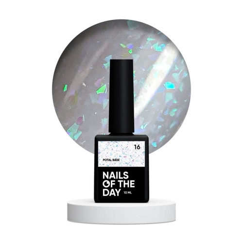 NAILSOFTHEDAY Potal base 16 нежно-молочная база с голографик стильной поталью, 10 мл NAILSOFTHEDAY Potal base 16 нежно-молочная база с голографик стильной поталью, 10 мл