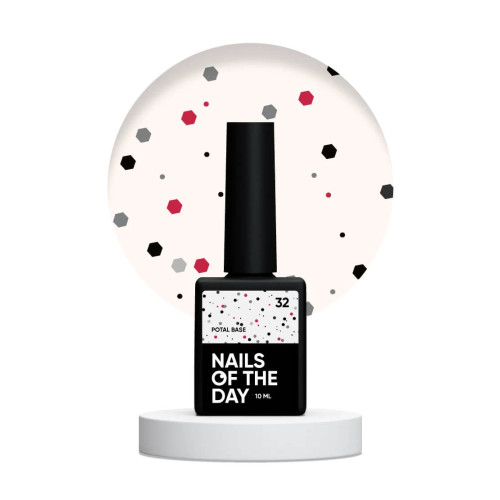 NAILSOFTHEDAY Potal base 32 молочна база з чорними та червоними блискітками, 10 мл NAILSOFTHEDAY Potal base 32 молочна база з чорними та червоними блискітками, 10 мл