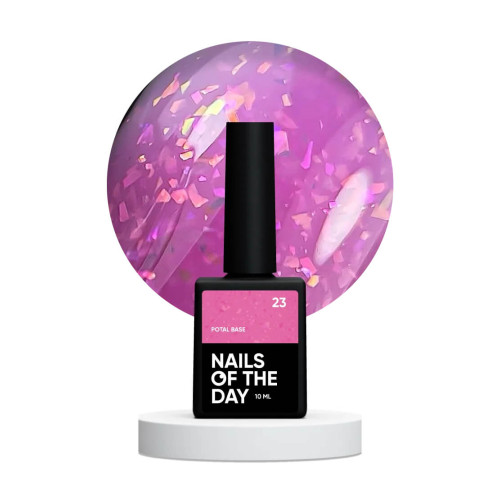 NAILSOFTHEDAY Potal base 23 база фуксія з голографік стильною поталлю, 10 мл NAILSOFTHEDAY Potal base 23 база фуксія з голографік стильною поталлю, 10 мл