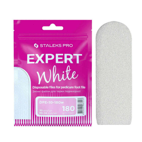 Змінні файли білі для педикюрної тертки 180 грит STALEKS PRO EXPERT 10 30 шт DFE-10-180w